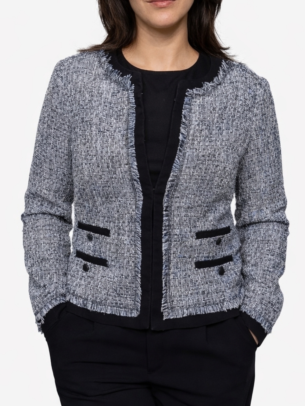 Karl Lagerfeld Paris Tweed Blazer Jacket Women Black White Cropped XS/S